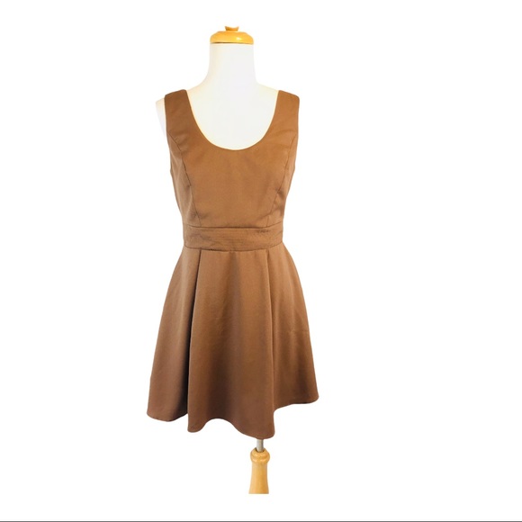 Double Zero Womens A Line Dress Open Pleated Back Bow Brown Size Small - Picture 2 of 13